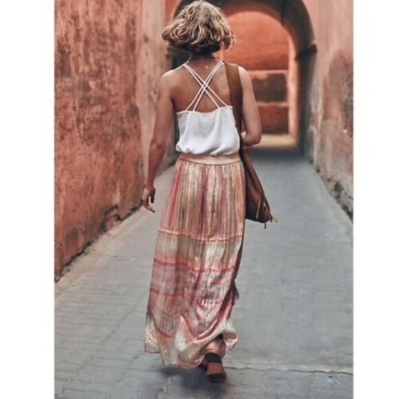 Anthropologie Dresses & Skirts - Anthropologie BL^NK Daybreak Gold Foil Stripe Maxi Skirt Blank Elastic ~ Medium